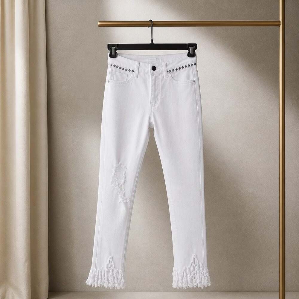 Hammer Jeans Los Angeles White Studded Distressed Frayed Hem Jeans Size 1  392